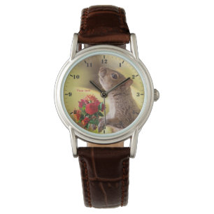 Montre Personnalisez l'écureuil avec des roses pour vous