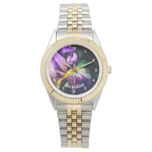 Montre Pétale Fleur Iris à coeur violet Personnalisé 