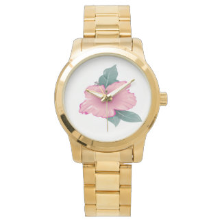 Montre Pétales fleuris de fleurs aux feuilles verts