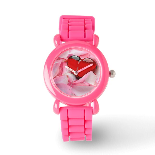 Montre Pétales Roses en verre rouge (Recto)