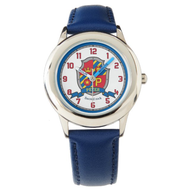 Montre Peter lettre P nom signifiant crête rouge bleu lio (devant)