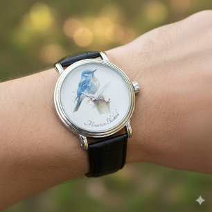 Montre petit bleu de montagne mignon en aquarelle