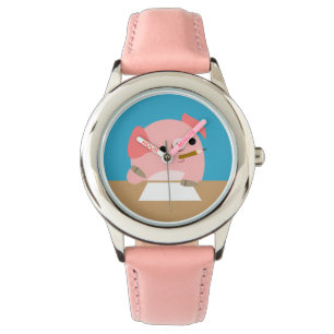 Montre Petit cochon de dessin mignon "Bloc de l'écrivain"