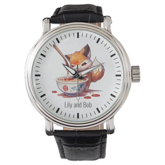 Montre Petit renard affamé attend le Ramen japonais (devant)