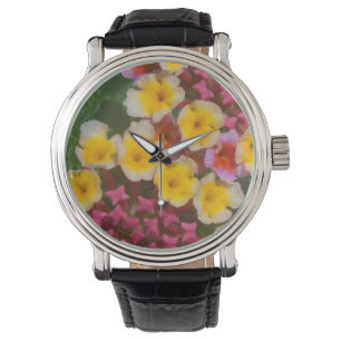 Montre Petites Fleurs Tropicales Jaunes Aux Bureaux Roses