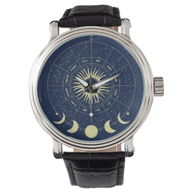 Montre Phases de la lune solaire céleste Zodiac (devant)