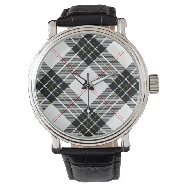 Montre Pherson tartan noir blanc plaid (devant)