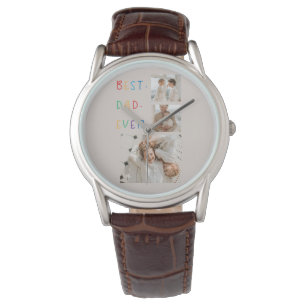 Montre Photo Collage moderne Colorful Meilleur Papa Jamai