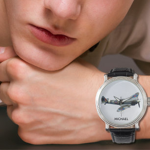 Montre Photo d'avion Spitfire Nom de pilote personnalisé 