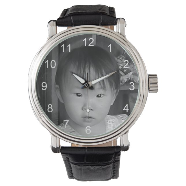 Montre Photo de famille personnaliséeChiffres blancs (devant)