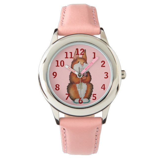 Montre photo de lapin brun mignon et souriant (devant)