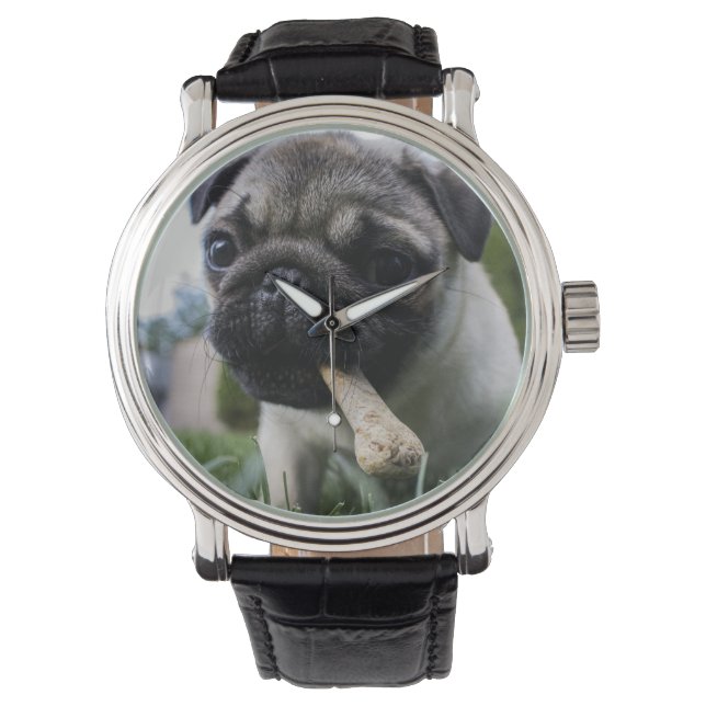 Montre Photo et nom personnalisé du chien de Carlin (devant)