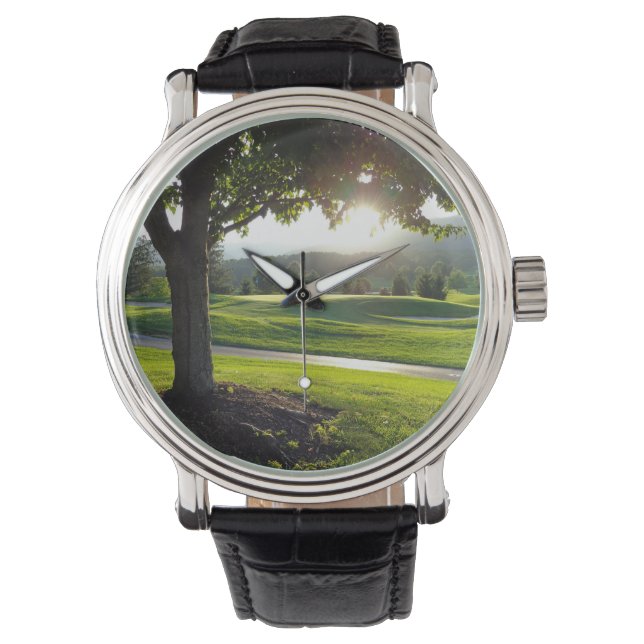 Montre photo, golf, coucher de soleil, montre à br (devant)