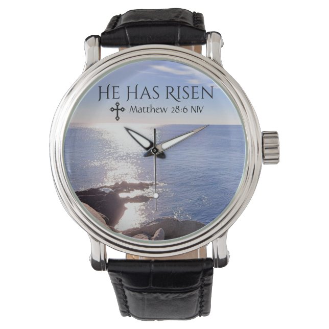 Montre Photo Ocean Christ ressuscité Bible Verse Pâques (devant)