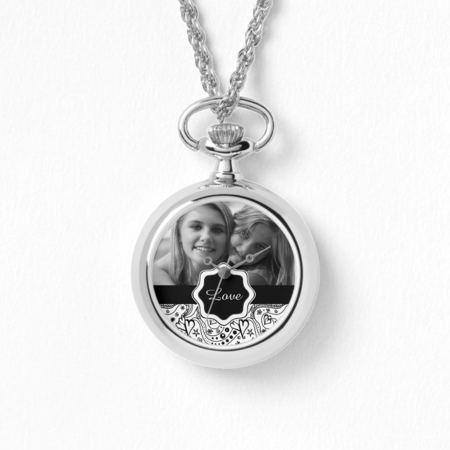 Montre Photo personnalisée avec Coeurs Amour Doodle Motif (Recto)