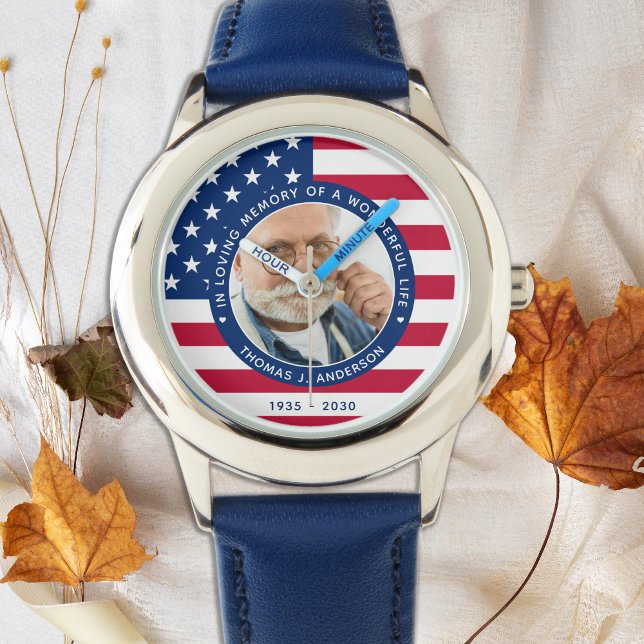 Montre Photo personnalisée du drapeau américain patriotiq (Créateur téléchargé)