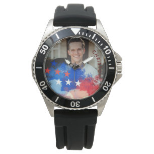 Montre Photo personnalisée et nom avec drapeau américain