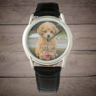 Montre Photo personnalisée et nom en rouge