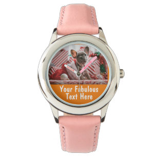 Montre Photo personnalisée et texte fille orange