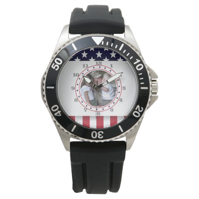 Montre Photo personnalisée Famille militaire USA Drapeau  (devant)