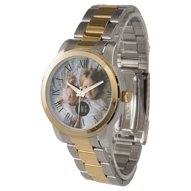Montre Photo personnalisée | Monogramme | Numéros romains (Incliné)