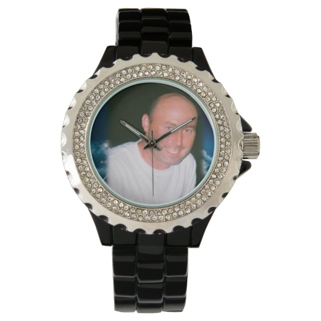 Montre Photo personnalisée Rhinestone Black Enamel Watch (devant)