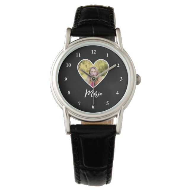 Montre Photo personnelle dans le cadre du coeur noir Call (devant)