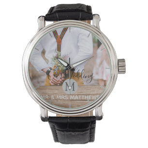 Montre Photo Rustic Collage Monogram NEWLYWEDS WEDDING