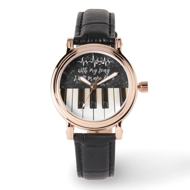 Montre Piano Keys avec Bible Verse Citation Christian (Recto)