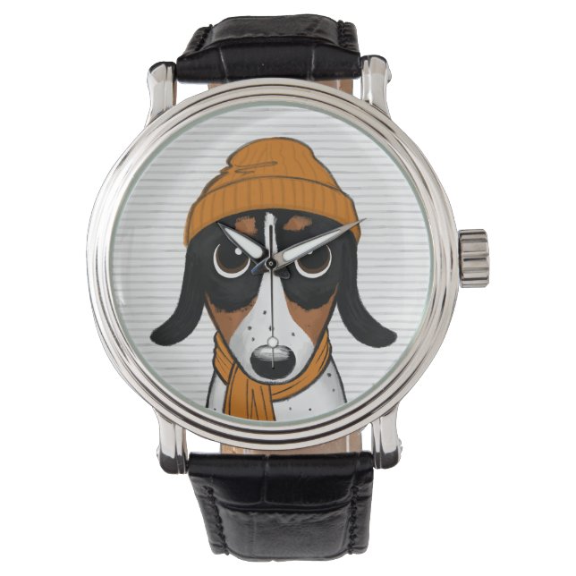 Montre Piebald Dachshund Cute Hipster Dog Watch (devant)