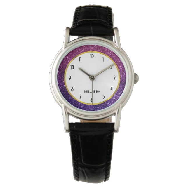 Montre Pierres à Parties scintillant rose et violet (devant)