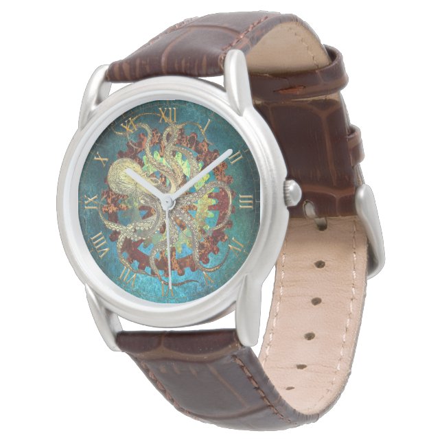 Montre Pieuvre en vapeur et engrenages à horloge (Incliné)