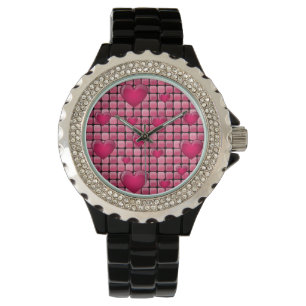 Montre Pile rose Avec Coeurs