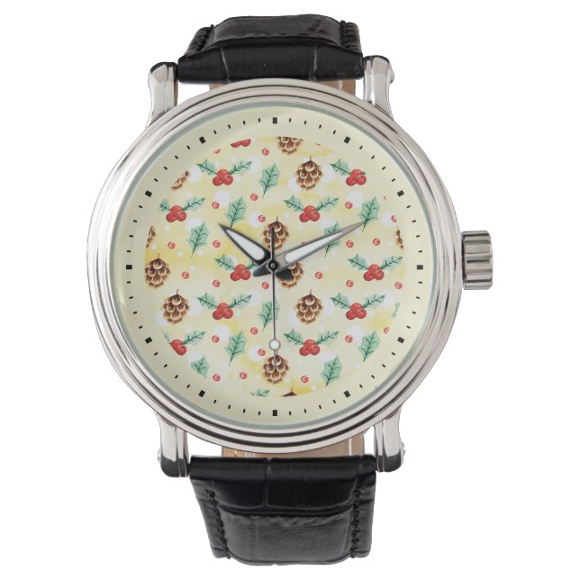 Montre Pine Cones et Motif de Noël Holly (devant)