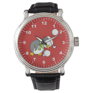 Montre Pingouin de Noël avec boule de neige
