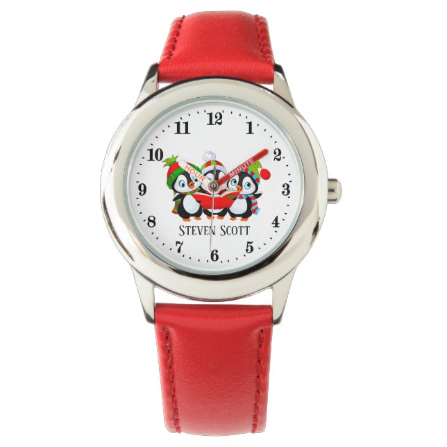 Montre pingouin de Noël festif ajouter nom enfants (devant)