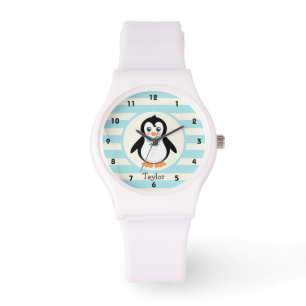 Montre Pingouin mignon avec Bowtie Turquoise