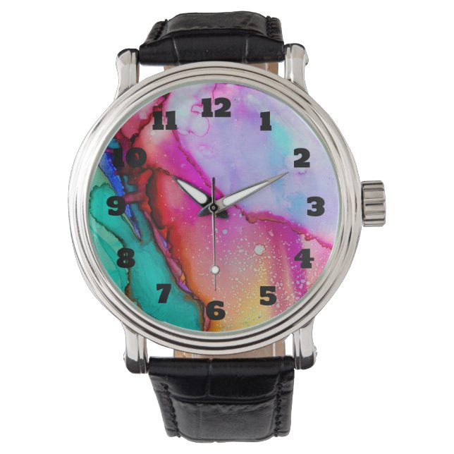 Montre Pink and Turquoise Marble Abstract Watercolor (devant)