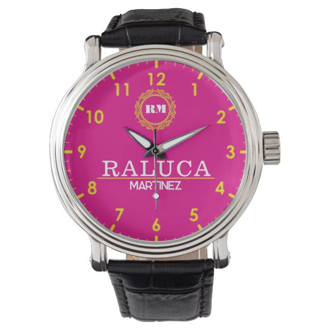 Montre Pink and yellow minimal Monogram Name  (devant)