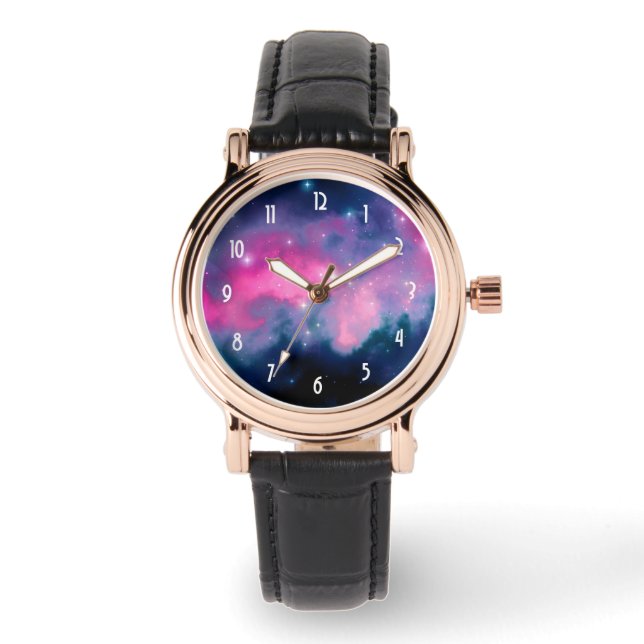 Montre Pink & Blue Galaxy & Stars Abstract (Recto)