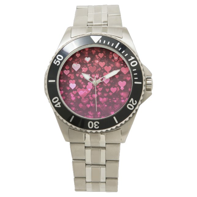 Montre Pink Bokeh Hearts papier peint Arrière - plan numé (devant)