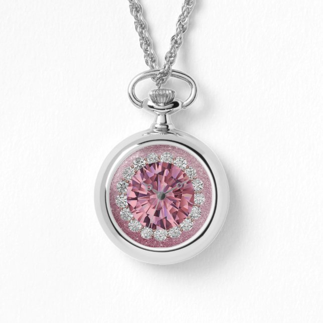 Montre Pink Faux Jewel Diamonds Silver Wraparound Watch (Recto)