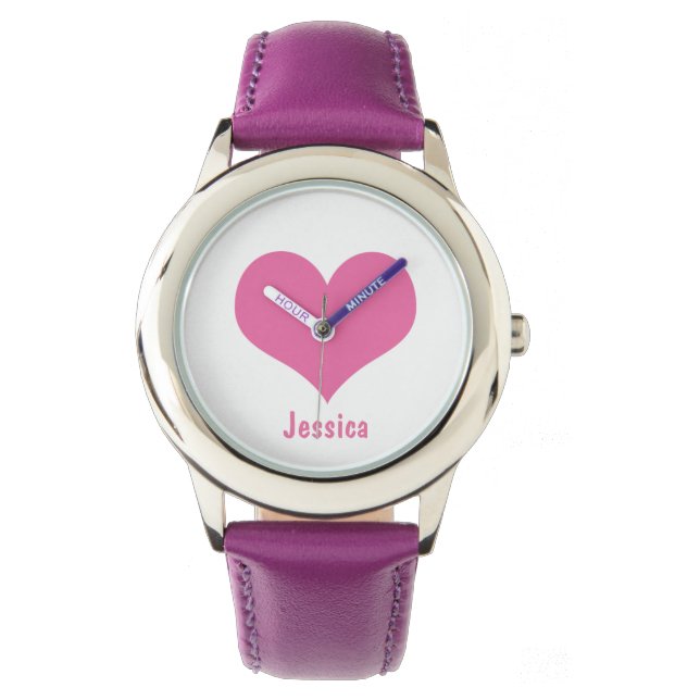Montre Pink Heart Nom personnalisé des enfants (devant)