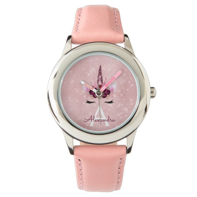 Montre Pink Princess Unicorn Rose Gold Blush Pink Parties (devant)