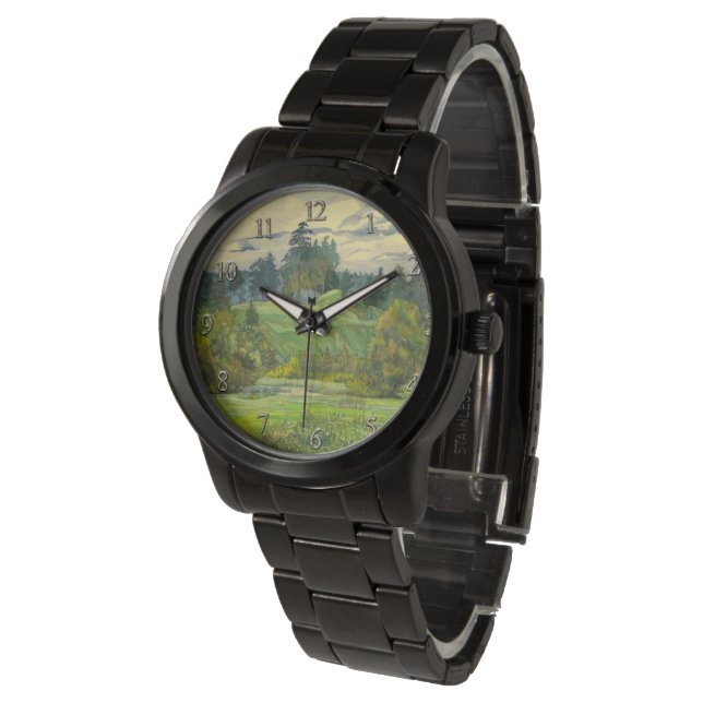Montre Pins peinture aquarelle (Incliné)