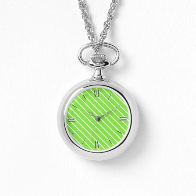 Montre Pinstripes diagonales - vert citron et blanc (Recto)