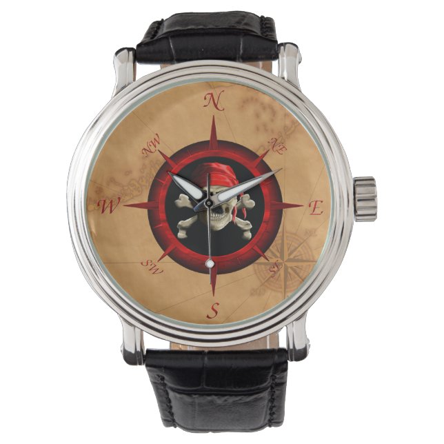 Montre Pirate Compass Rose Et Carte (devant)