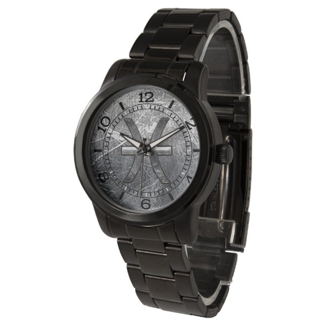 Montre Pisces Zodiac Connexion cadran en acier grunge (Incliné)