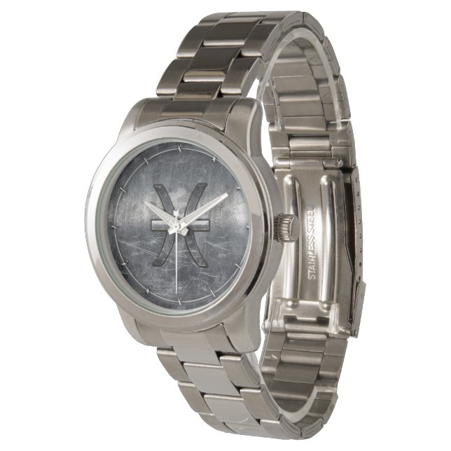 Montre Pisces Zodiac Se connecter en grunge style acier (Incliné)