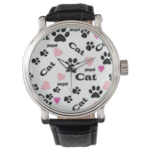 Montre Piste animal chat pieds sans soudure blanche éping